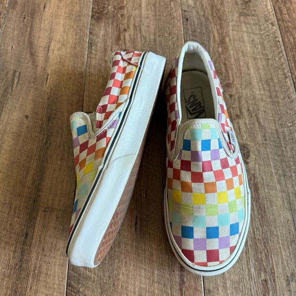 Vans rainbow checkerboard classic slip on sneakers size 9.5 - Picture 3 of 10